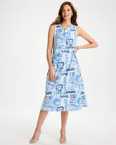 Passport Blue Soft-Stretch Sleeveless Tropical Dress