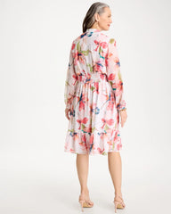 Calypso Coral Georgette Trapunto Pullover Dress