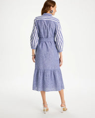 Indigo Linen-Cotton Striped Shirtdress