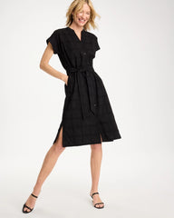 Black Embroidered Cotton Shirtdress