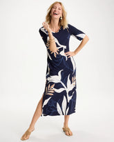 Passport Blue Printed Jersey Knit Column Dress