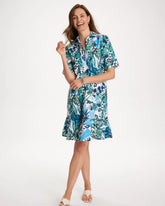 Alabaster Floral Linen-Cotton Popover Dress