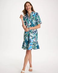Alabaster Floral Linen-Cotton Popover Dress