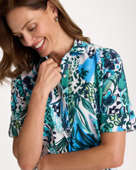 Alabaster Floral Linen-Cotton Popover Dress