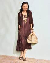 Deep Brown Faux Satin Sleeveless Dress
