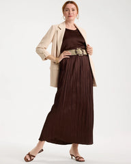 Deep Brown Satin Crinkle Maxi Skirt