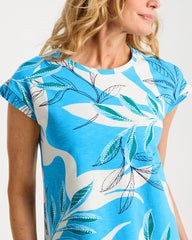 Blue Tide Printed Soft-Stretch Cotton Slub Dress