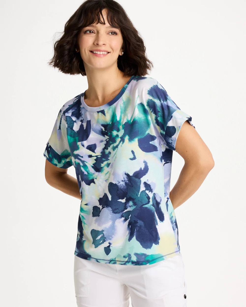 Topanga Green Zenergy® Floral Drop Shoulder Tee
