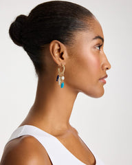 Blue Multi Fish Charm Crinkle Hoop Earrings