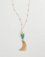 Blue Multi Tassel Fish Pendant Necklace