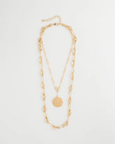 Gold Sea Foam Medallion Double-Strand Pendant Necklace