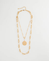 Gold Sea Foam Medallion Double-Strand Pendant Necklace
