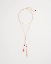 Coral Coral Genuine Stone Y-Pendant Necklace
