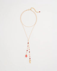 Coral Coral Genuine Stone Y-Pendant Necklace
