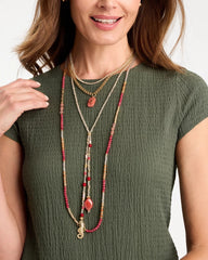 Coral Coral Genuine Stone Y-Pendant Necklace