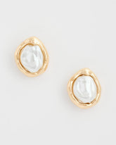 Gold Pearlescent Golden Rimmed Stud Earrings