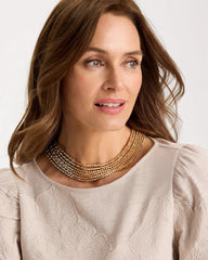 Mixed Metals Multi-Strand Beaded Short Necklace