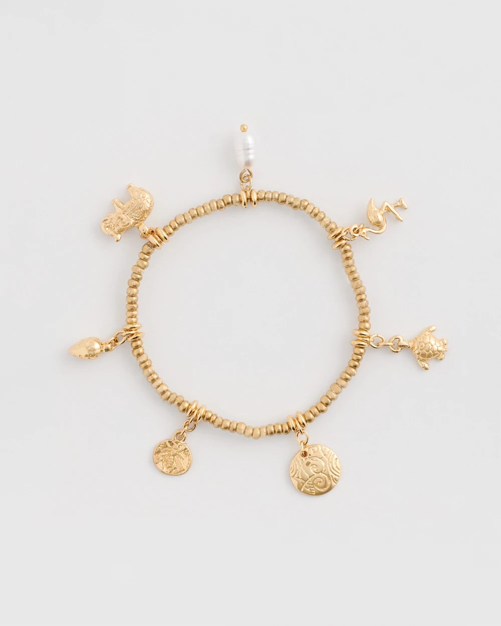 Gold Goldtone Stretch Charm Bracelet