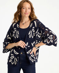 Passport Blue Woven Crochet Lace Contrast Kimono