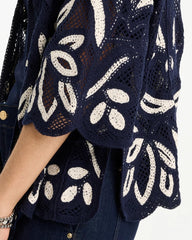 Passport Blue Woven Crochet Lace Contrast Kimono