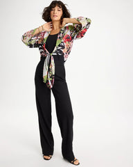 Black Georgette Tie-Front Kimono