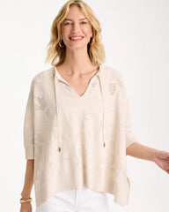 Ecru Crochet Lace Notch Neck Poncho