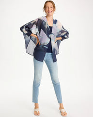 Passport Blue Woven Printed Cocoon Ruana