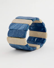 Blue Multi Blue-Neutral Wood Stretch Bracelet