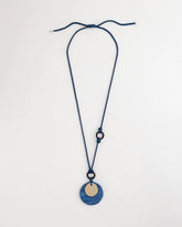 Blue Multi Adjustable Blue-Neutral Wood Pendant Necklace