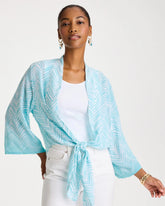Bondi Blue Georgette Tie-Front Chevron Kimono