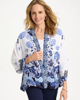 Alabaster Woven Faux Silk Printed Kimono