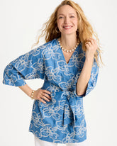 Denim Woven Embroidered Belted Kimono
