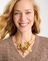 Gold Chico’s Originals Filigree Flower Bib Necklace