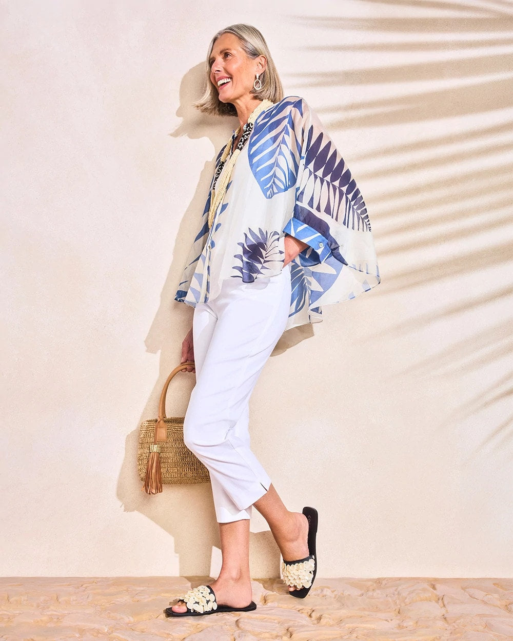 Passport Blue Palm Frond Short Poncho