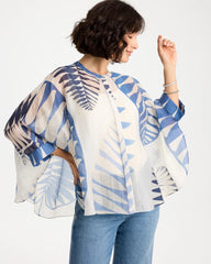 Passport Blue Palm Frond Short Poncho