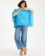 Blue Tide Cotton Crochet Lace Poncho
