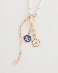 Orchid Medallion Pendant Pearl Necklace