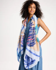Blue Coral Motif Oblong Scarf