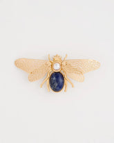 Blue Sodalite Stone Pearl Bee Brooch