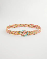 Multi Raffia Wrapped Multi-Color Stretch Belt