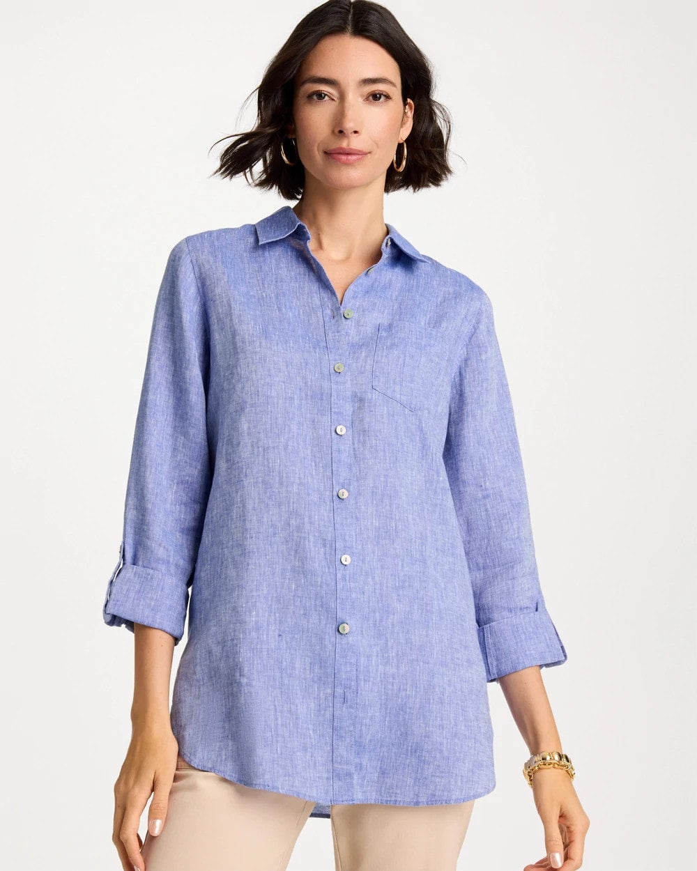 Indigo No Iron™ Linen Tunic