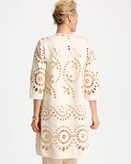 Ecru Long Faux Leather Kimono