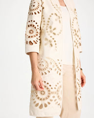 Ecru Long Faux Leather Kimono