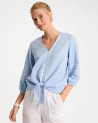 Blue Haven Cotton Gauze Tie-Front Blouse