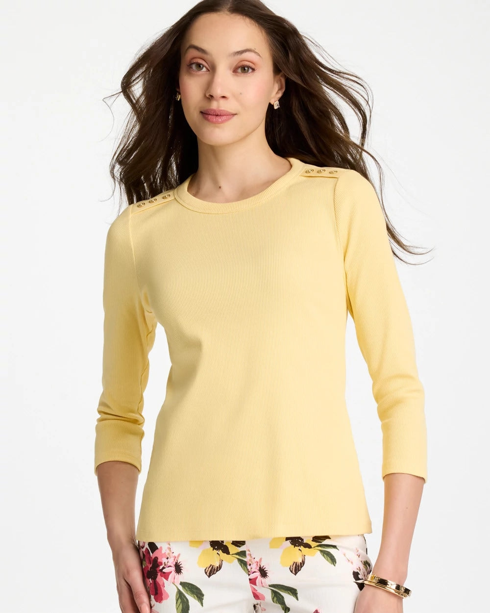 Golden Haze Ribbed Button Crewneck Tee