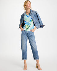 Amparo Blue Printed Pima V-Neck Tee