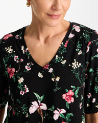 Black Kyoto Shirred Elbow Sleeve Tee