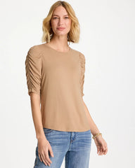 Cattail Brown Touch of Cool™ Ruched Sleeve Knit Tee