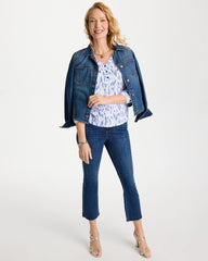 Amparo Blue Printed Puff Sleeve Slub Henley
