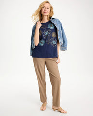 Passport Blue Embroidered Linen Dolman Tee